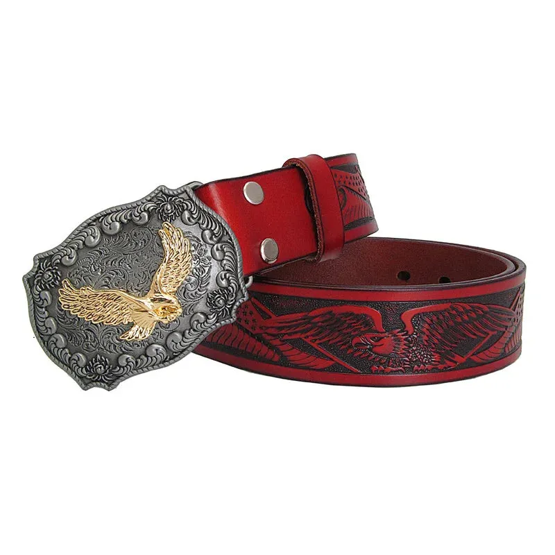 Fashion Casual Men's Leather Belts Top Quality Eagle Totem Copper Smooth Buckle