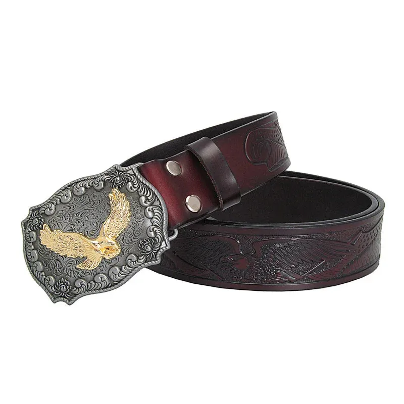 Fashion Casual Men's Leather Belts Top Quality Eagle Totem Copper Smooth Buckle