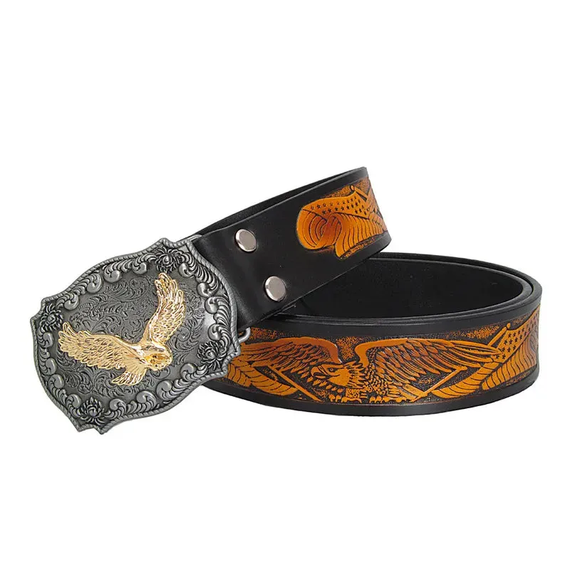 Fashion Casual Men's Leather Belts Top Quality Eagle Totem Copper Smooth Buckle