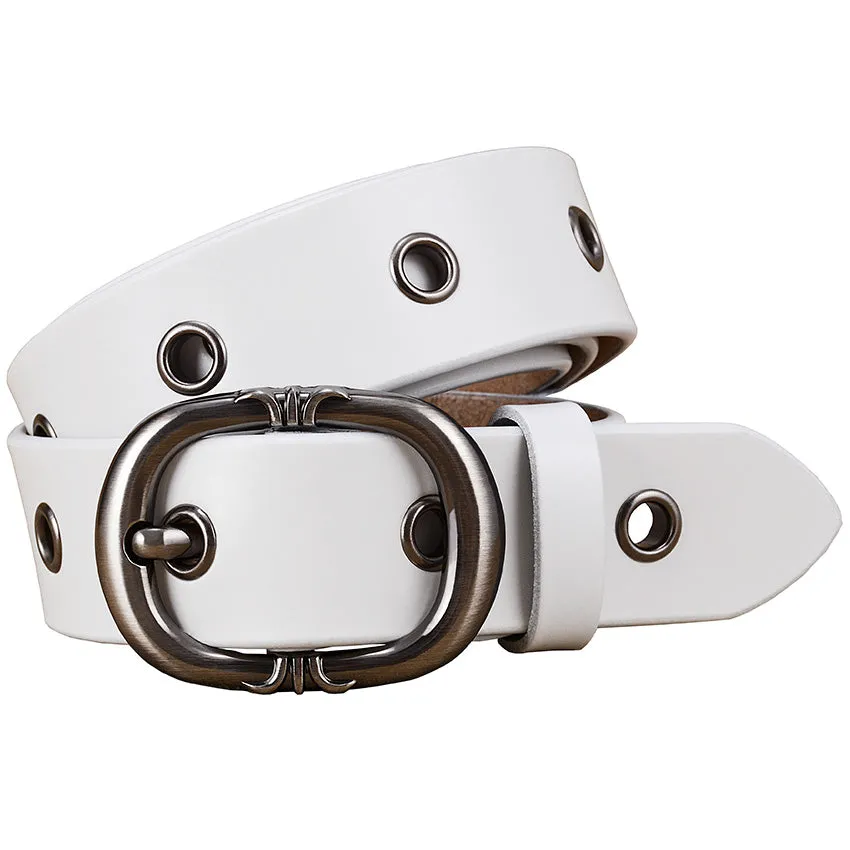 Fashion Metal Hollow Genuine Leather Belts For Women Pin Buckle Belt