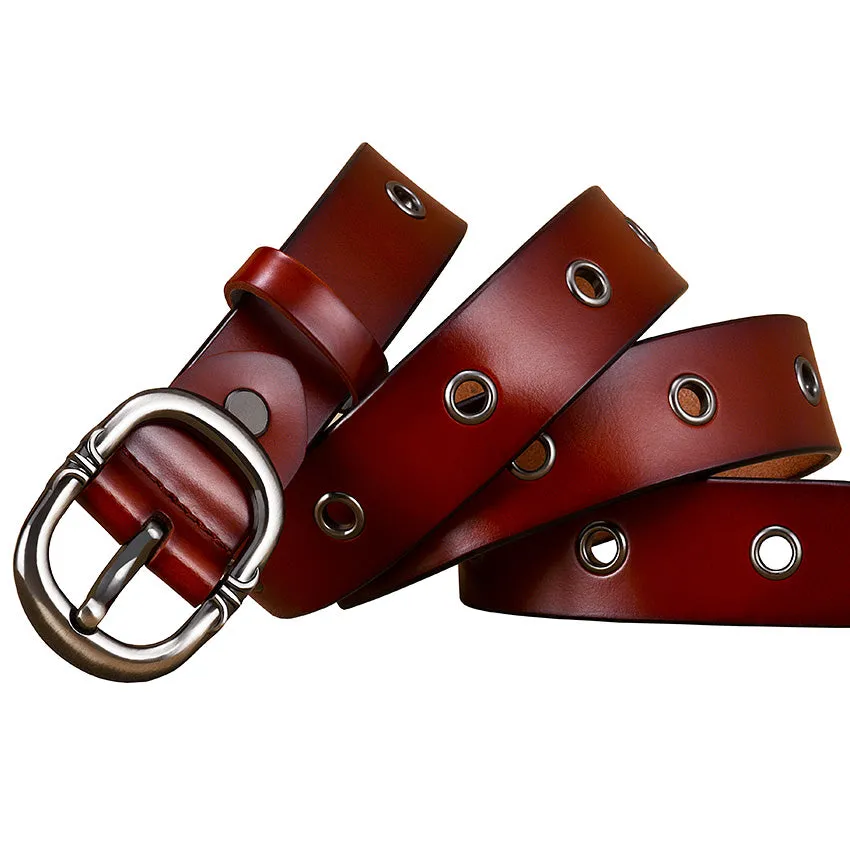 Fashion Metal Hollow Genuine Leather Belts For Women Pin Buckle Belt