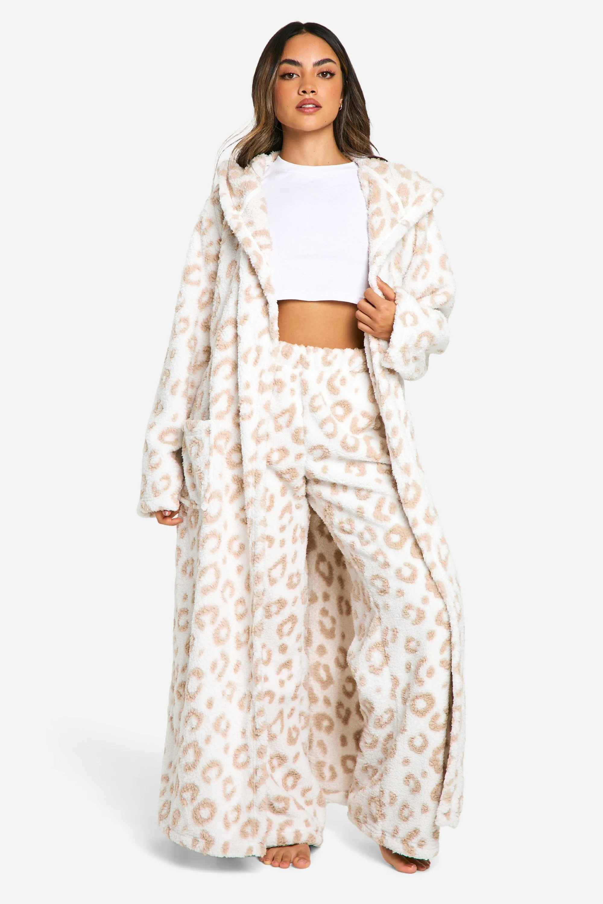 Fleece Tonal Leopard Borg Dressing Gown