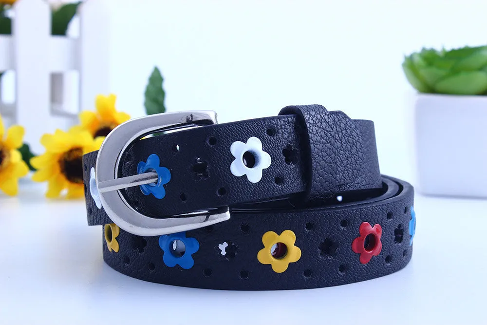 for prety girl gift New hollow butterfly flowers children lace belt boys and girls Brand PU leather belts women waistband SM6