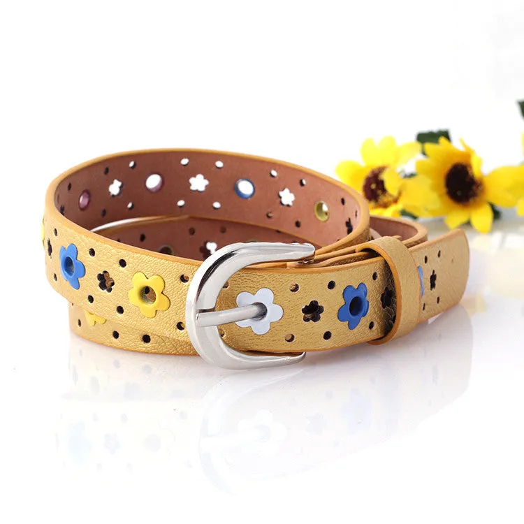 for prety girl gift New hollow butterfly flowers children lace belt boys and girls Brand PU leather belts women waistband SM6