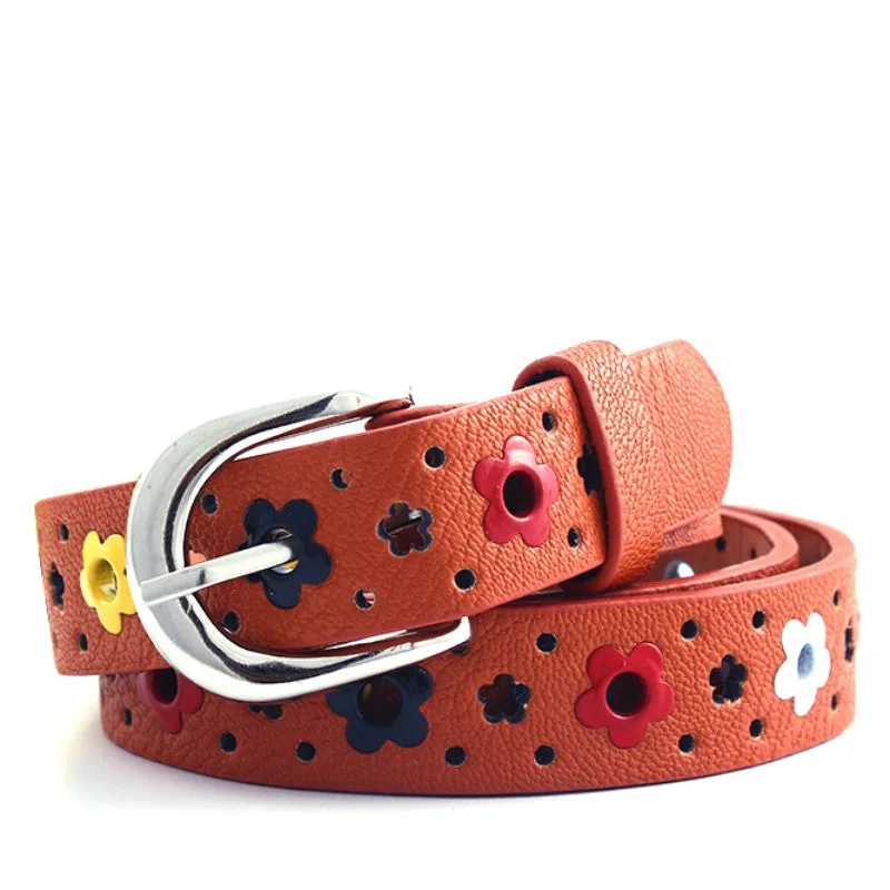 for prety girl gift New hollow butterfly flowers children lace belt boys and girls Brand PU leather belts women waistband SM6