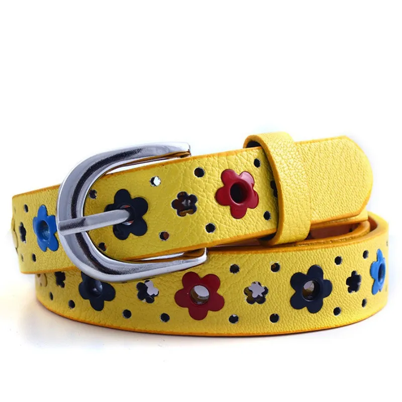 for prety girl gift New hollow butterfly flowers children lace belt boys and girls Brand PU leather belts women waistband SM6