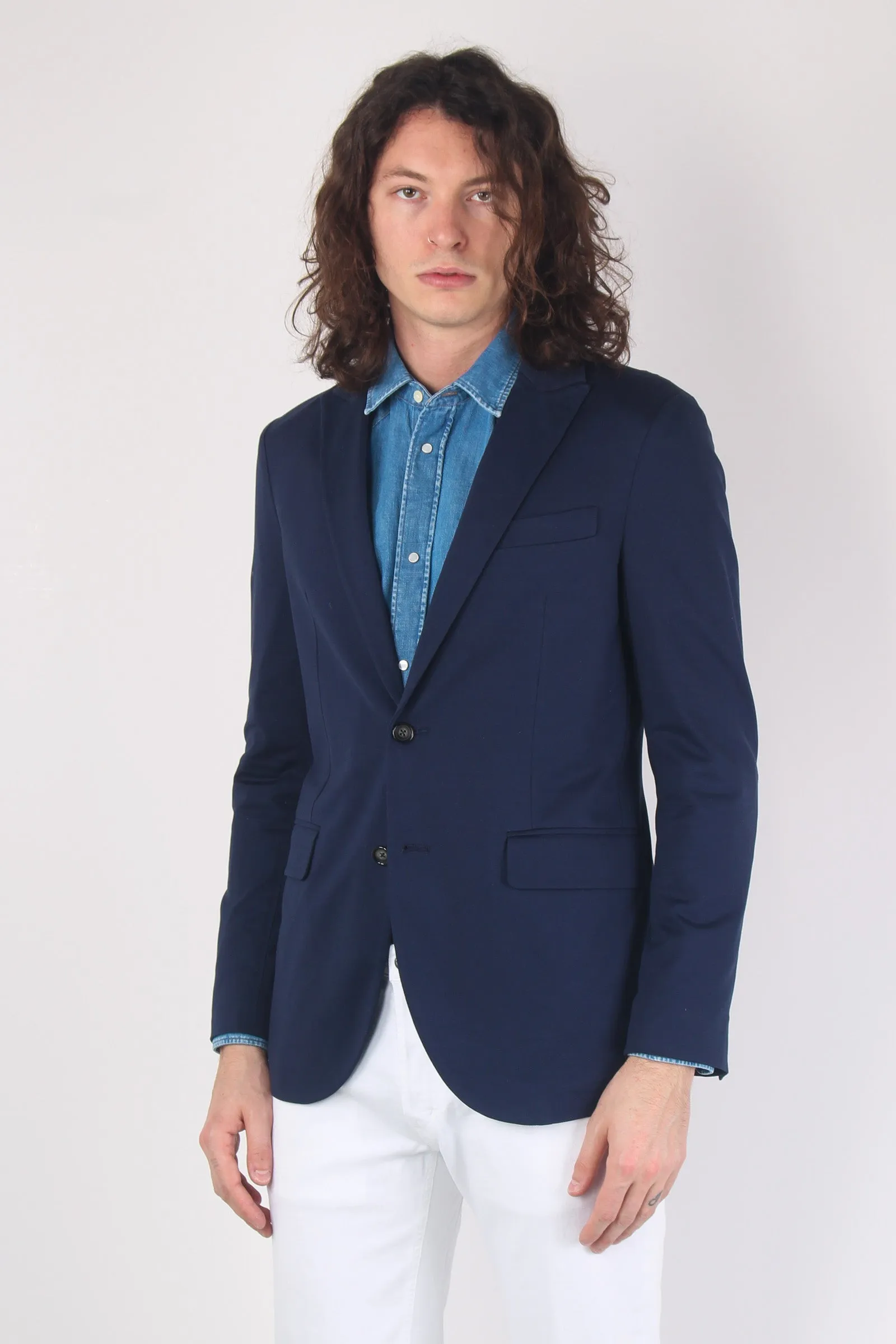 Giacca Peak Lapel Jersey Indigo