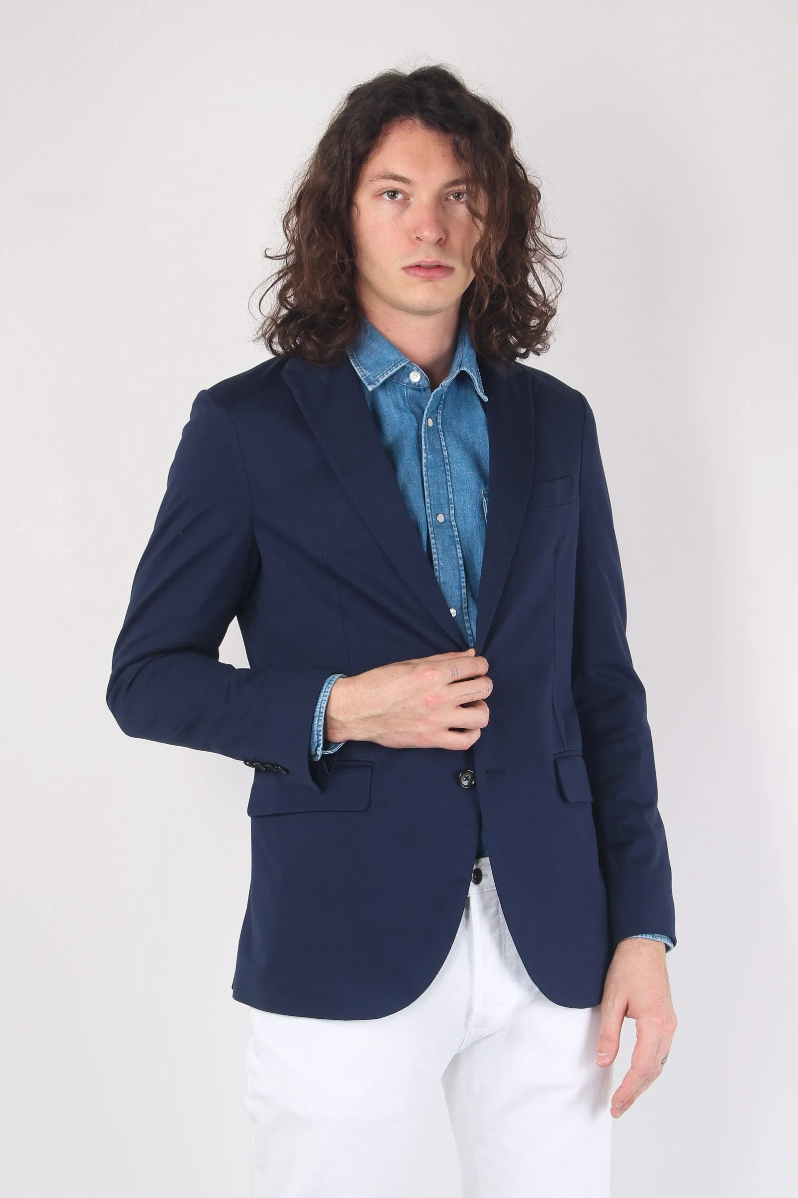 Giacca Peak Lapel Jersey Indigo