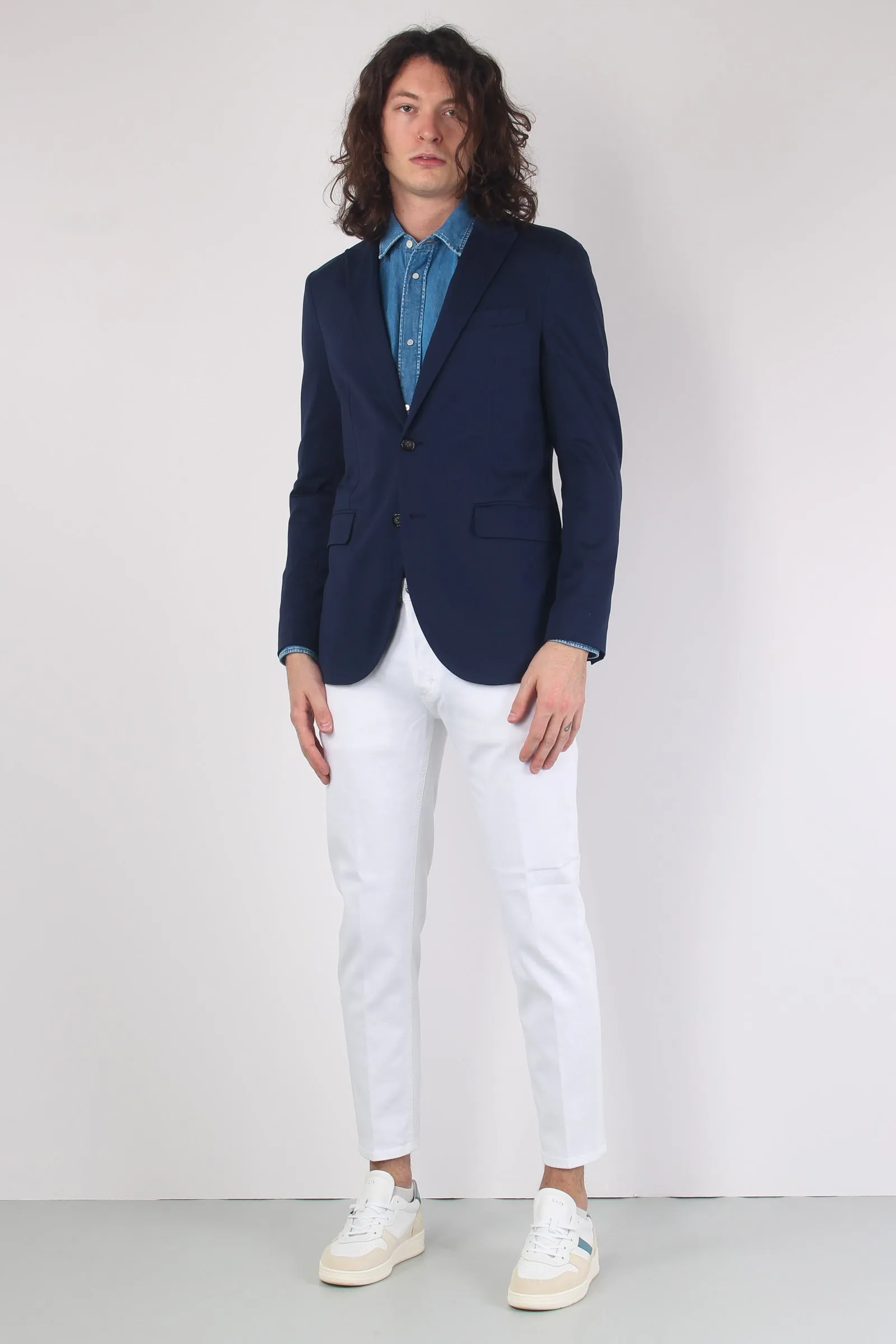 Giacca Peak Lapel Jersey Indigo