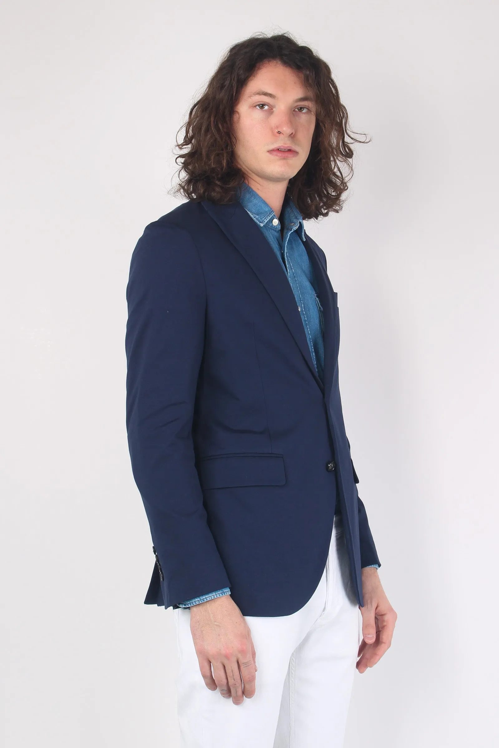 Giacca Peak Lapel Jersey Indigo