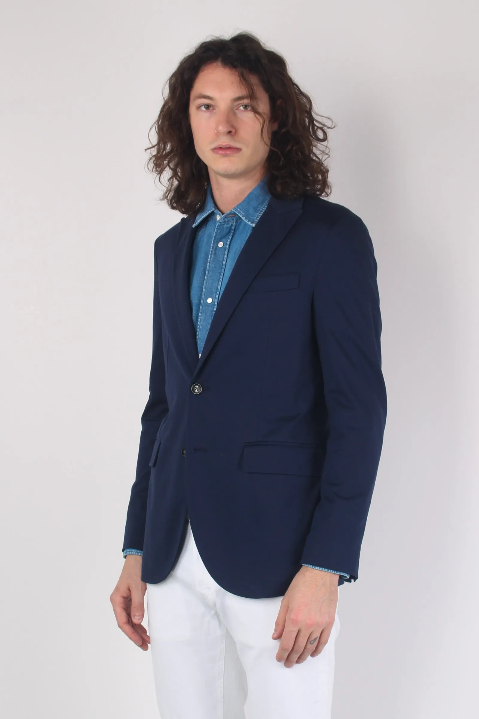 Giacca Peak Lapel Jersey Indigo