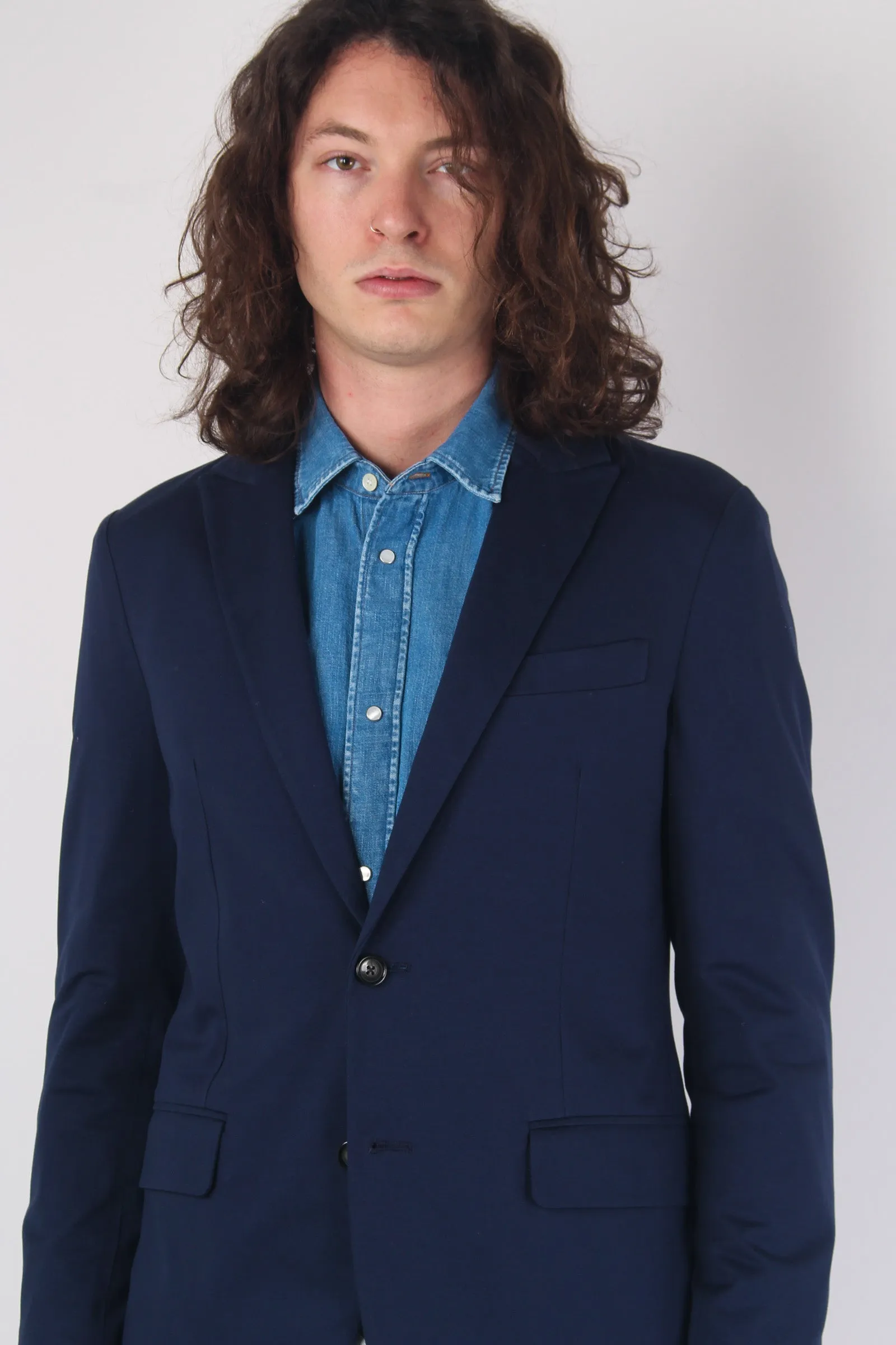 Giacca Peak Lapel Jersey Indigo