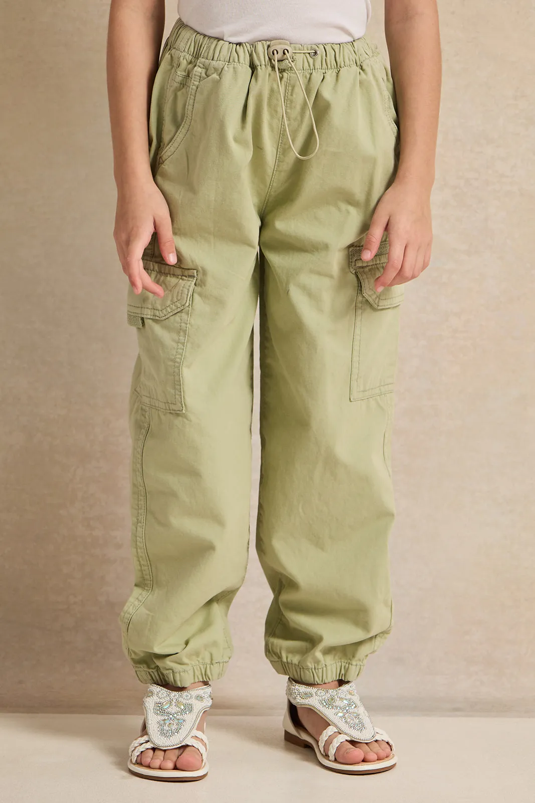 Girls Green Cargo Jeans Trousers