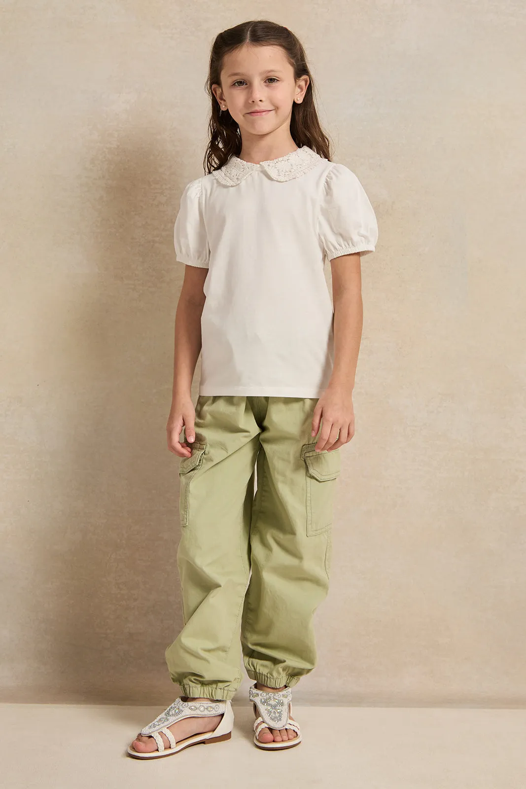 Girls Green Cargo Jeans Trousers