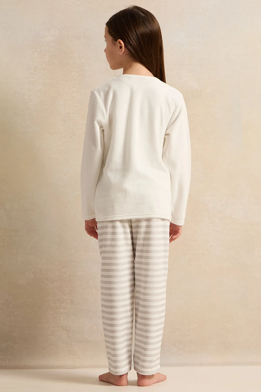 Girls White Velour Fleece Pyjama Set (2 Piece)