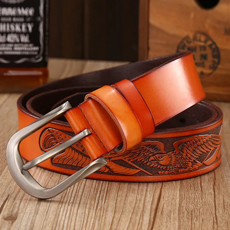 Handcrafted Eagle Shells Belt Leather Belts For Men Punk Pin Buckle