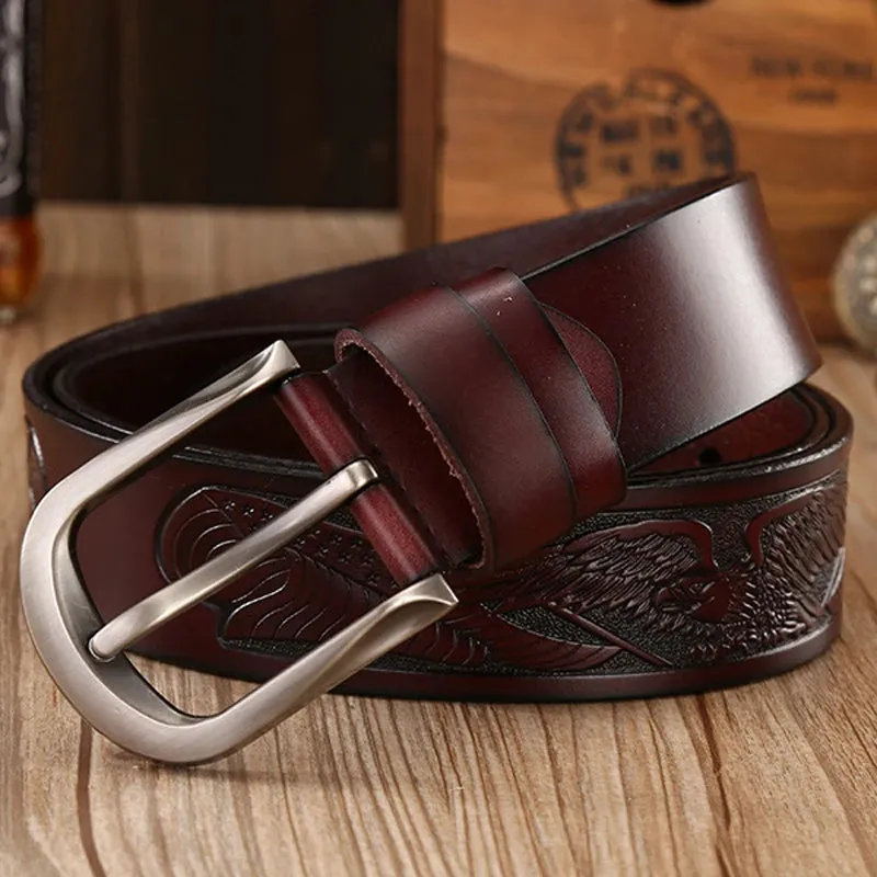 Handcrafted Eagle Shells Belt Leather Belts For Men Punk Pin Buckle