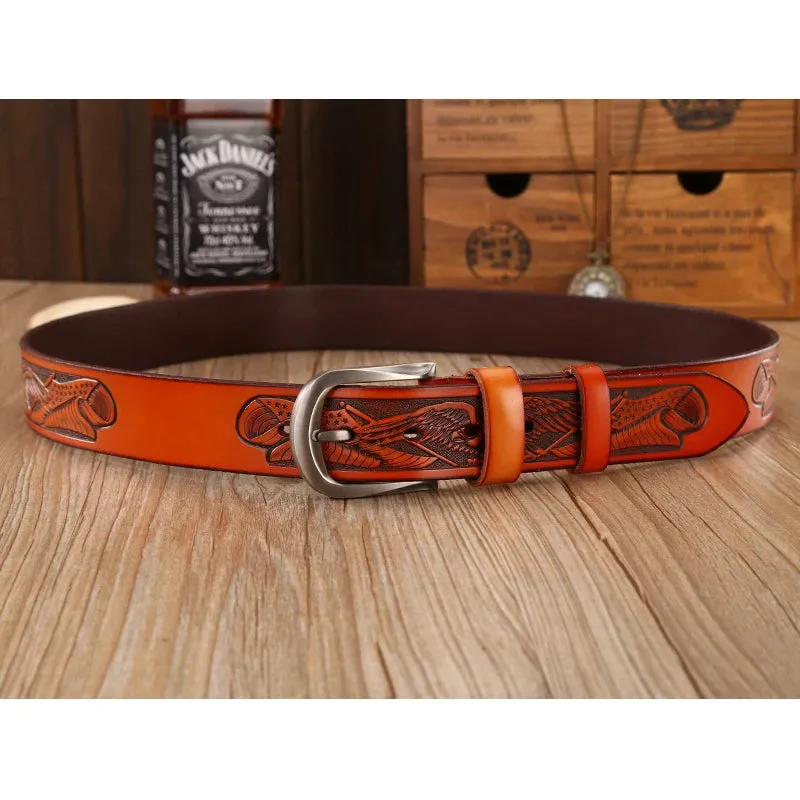 Handcrafted Eagle Shells Belt Leather Belts For Men Punk Pin Buckle