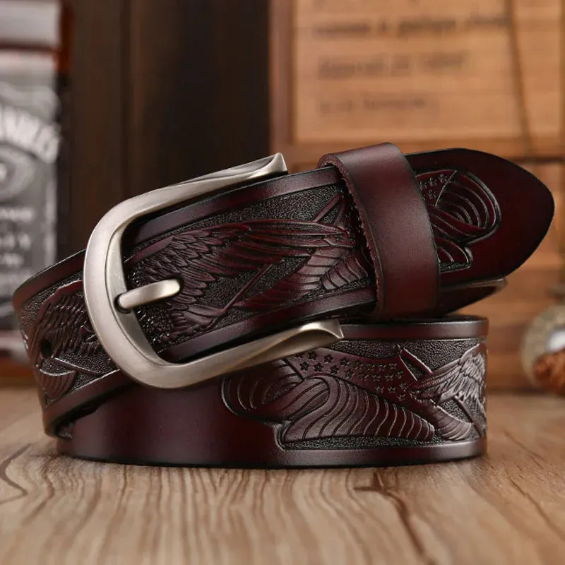 Handcrafted Eagle Shells Belt Leather Belts For Men Punk Pin Buckle