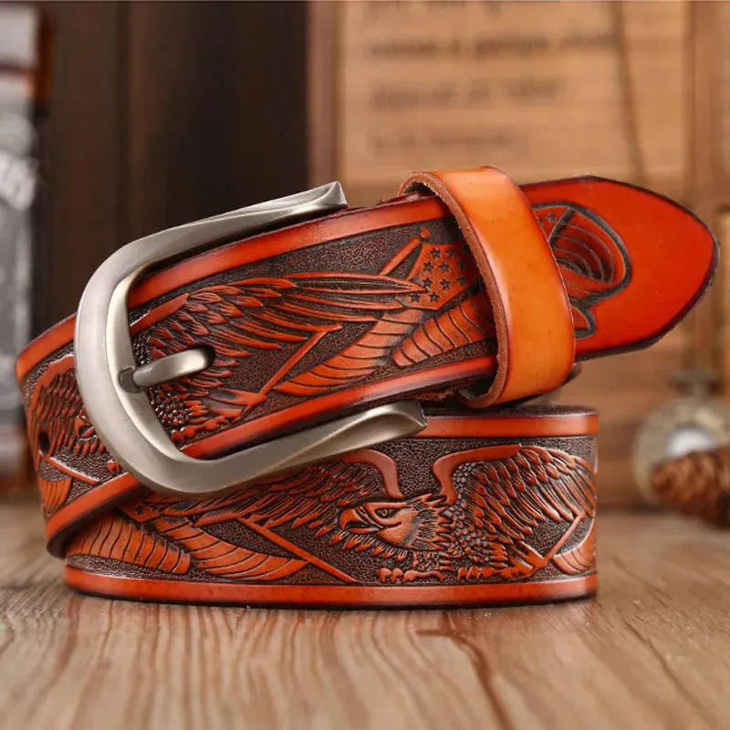 Handcrafted Eagle Shells Belt Leather Belts For Men Punk Pin Buckle