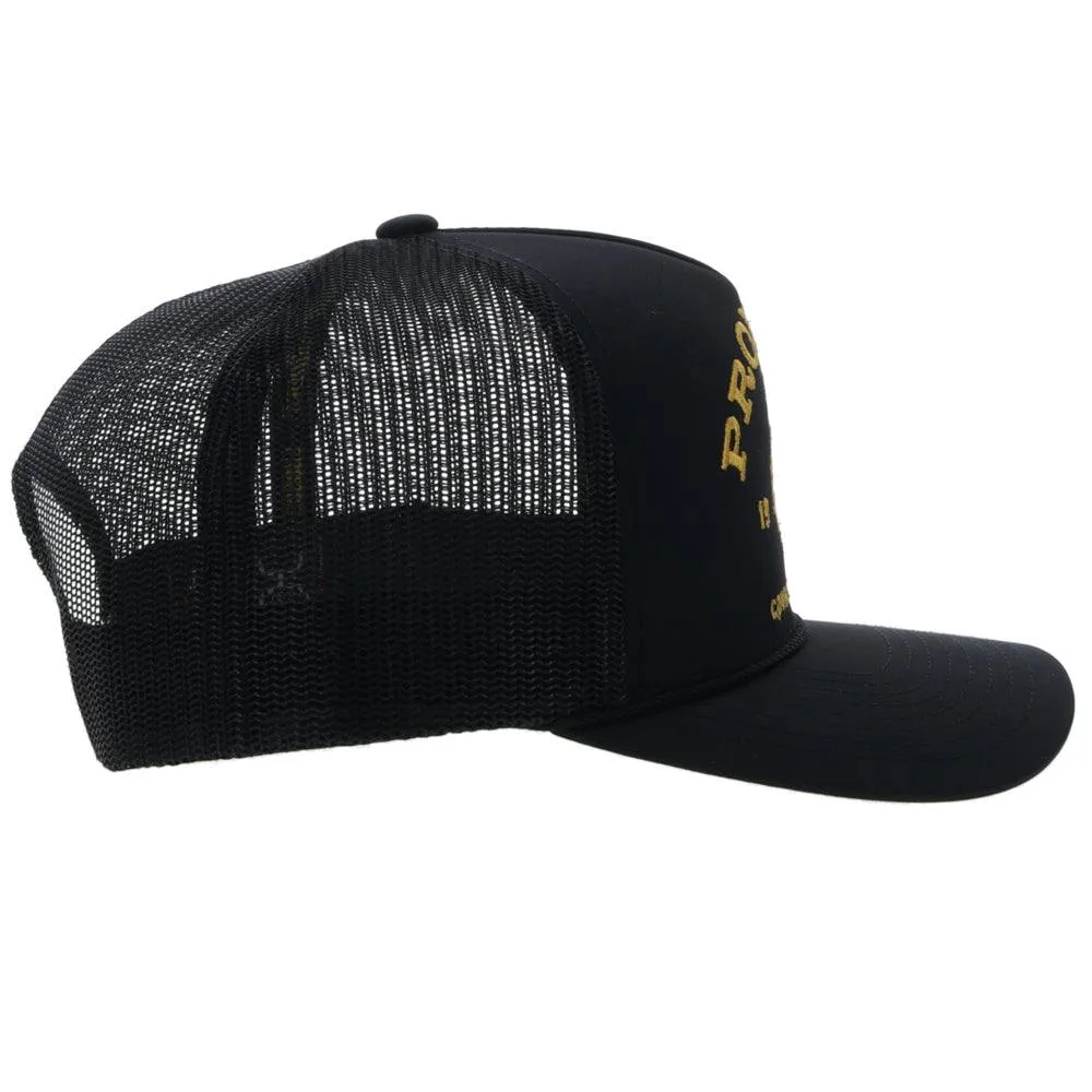 HOOEY PRORODEO BLACK HAT W/GOLD LOGO