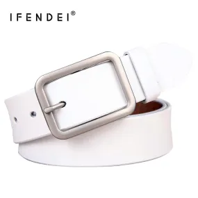 IFENDEI White Leather Belts For Women's Belts Waist Sliver Metal Buckle Strap For Ladies Jeans Wild Red Belt cinto feminino