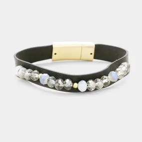 iLLASPARKZ Genuine Leather Bead Embellished Magnetic Bracelet