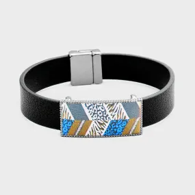 iLLASPARKZ Geo Patterned Genuine Leather Magnetic Bracelet