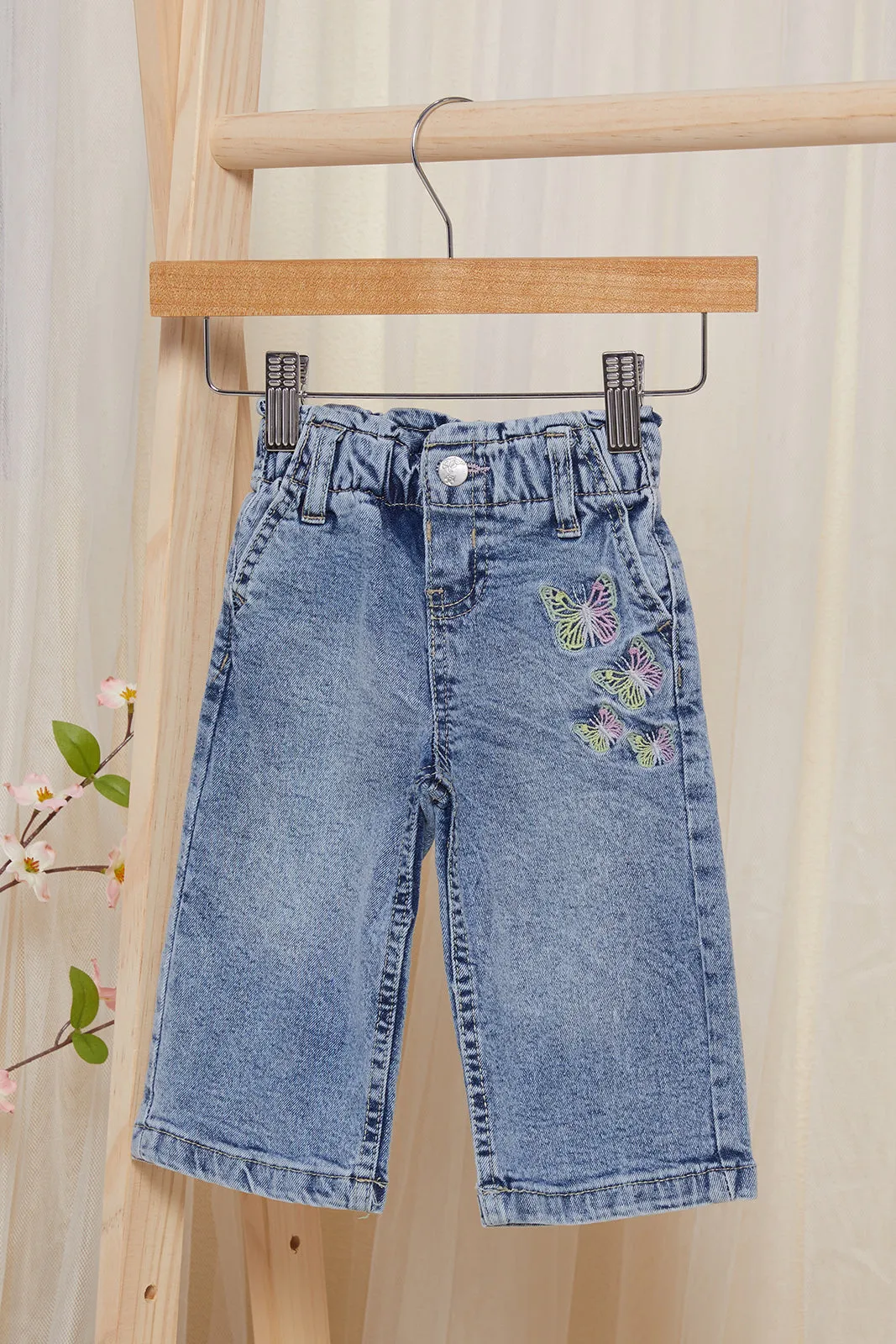 Infant Girls Blue Wide Leg With Embroidery Jeans