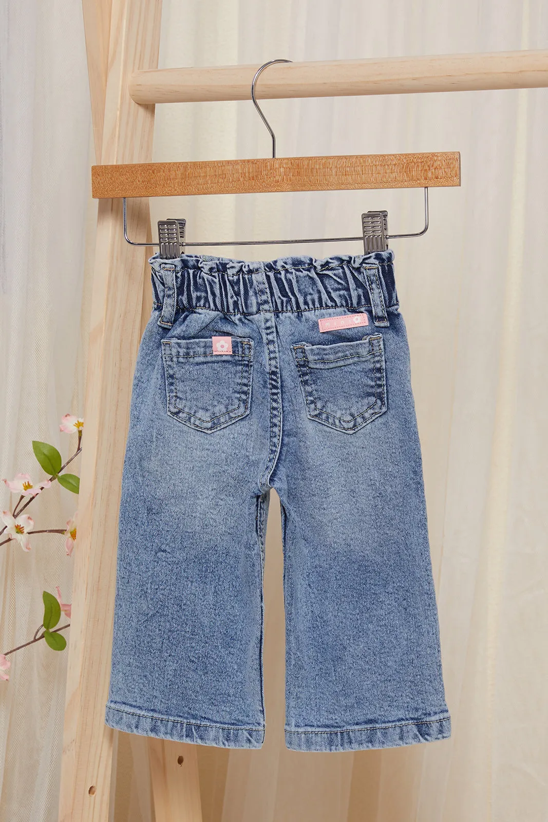 Infant Girls Blue Wide Leg With Embroidery Jeans