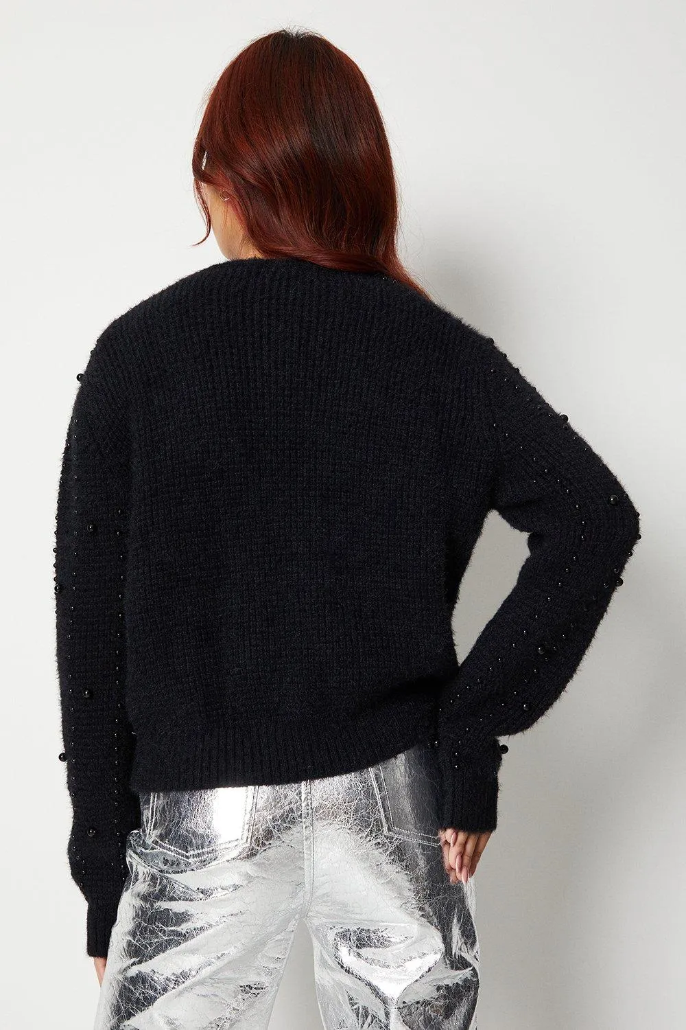 Jumpers & Cardigans | Fluffy Pearl Diamante Trim Cardigan | Warehouse