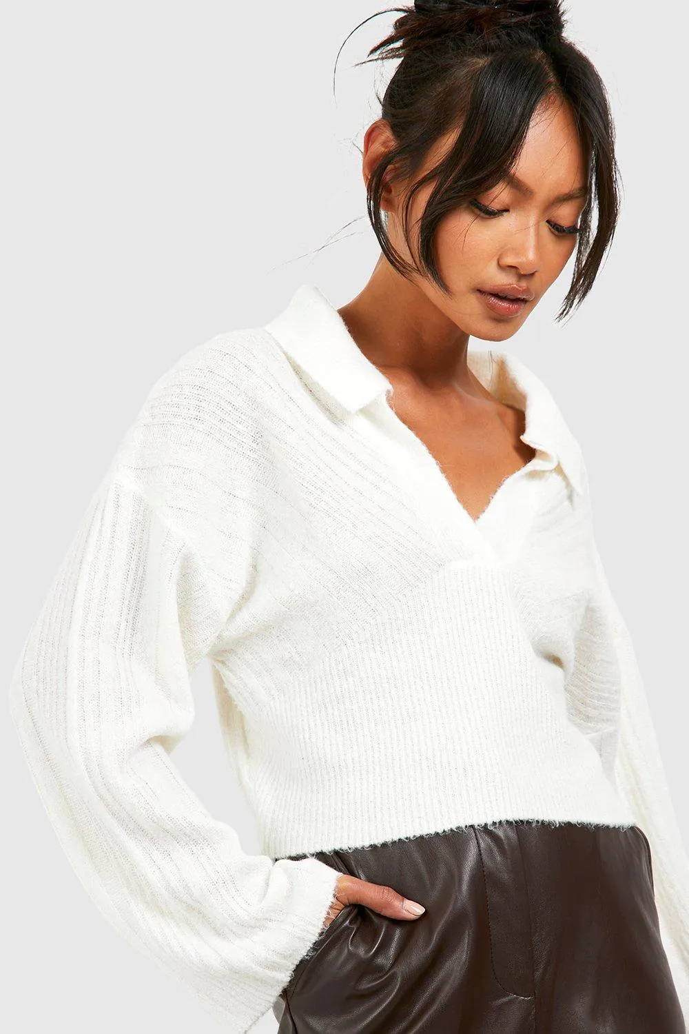 Jumpers & Cardigans | Mixed Soft Rib Knit Polo Collar Jumper | boohoo