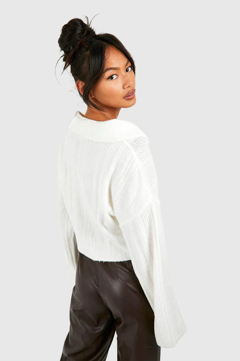 Jumpers & Cardigans | Mixed Soft Rib Knit Polo Collar Jumper | boohoo