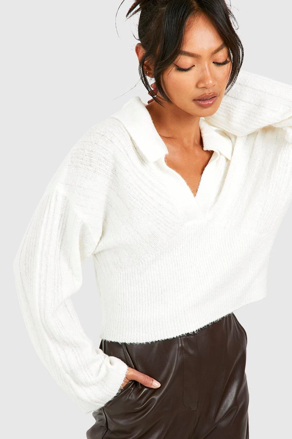 Jumpers & Cardigans | Mixed Soft Rib Knit Polo Collar Jumper | boohoo