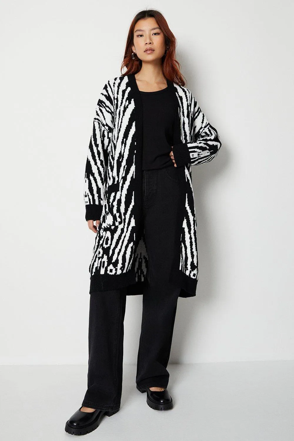 Jumpers & Cardigans | Mono Zebra Knitted Coatigan | Warehouse