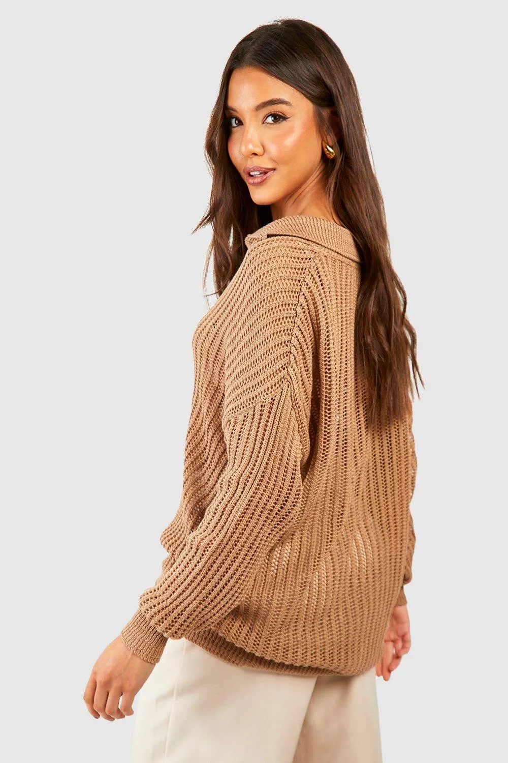 Jumpers & Cardigans | Oversized Crochet Jumper With Polo Collar | boohoo