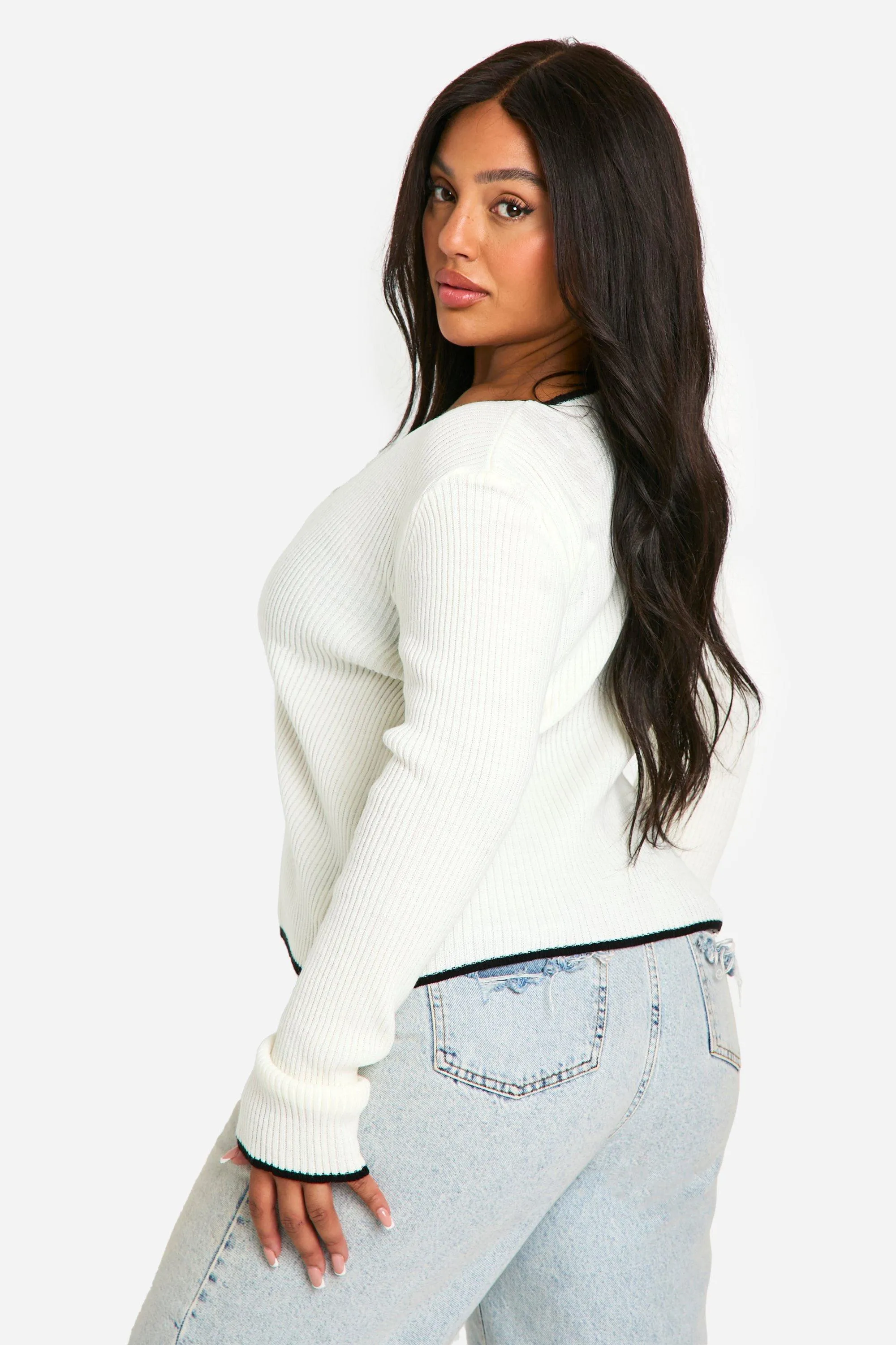 Jumpers & Cardigans | Plus Contrast Trim Button Front Cardigan | boohoo