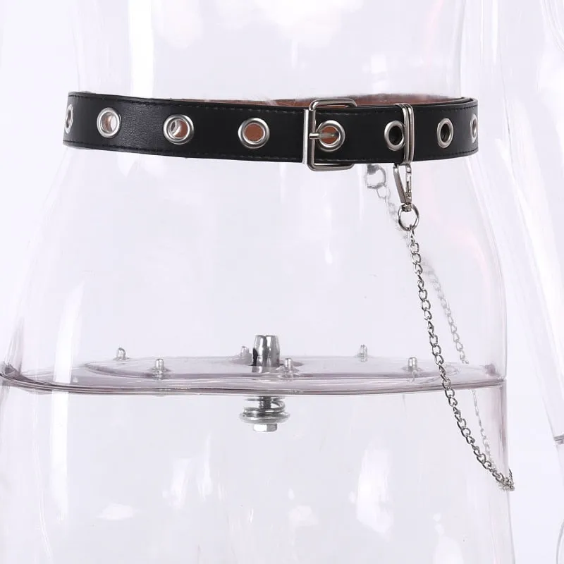 Leather Belts Women Black Fashion Gothic Metal Chain High Waist Belts