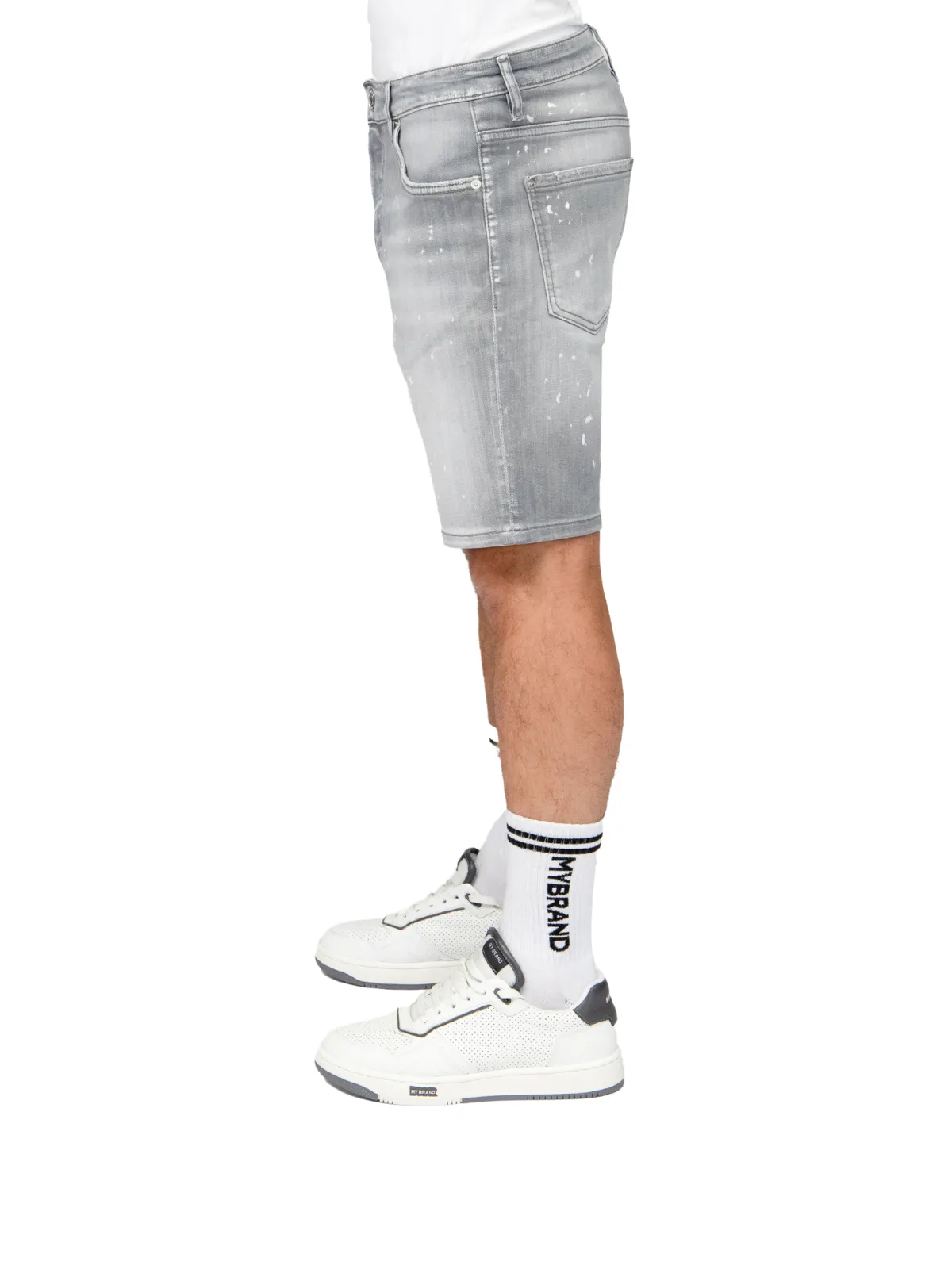 LIGHTGREY Faded Jeans short | GREY JEANS