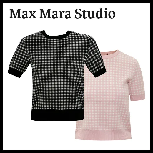 Max Mara Studio  |Crew Neck Casual Style Rib Short Sleeves Office Style