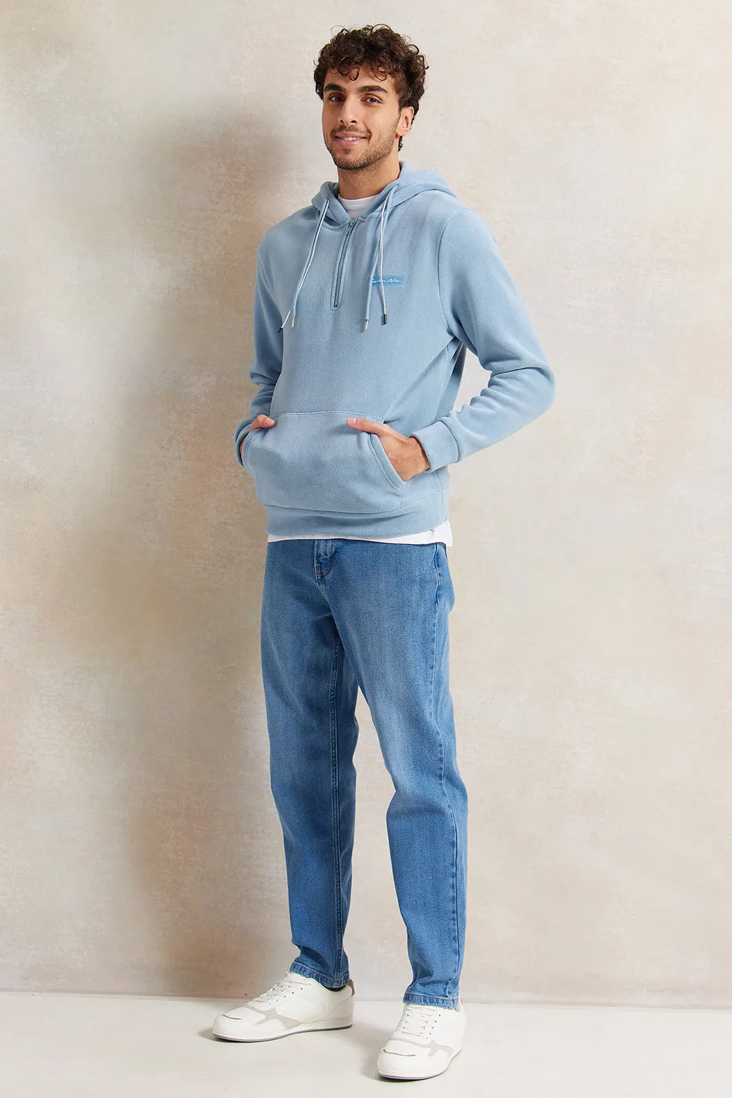 Men Blue Soft Fleece Hooded Sweatshirt