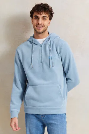 Men Blue Soft Fleece Hooded Sweatshirt