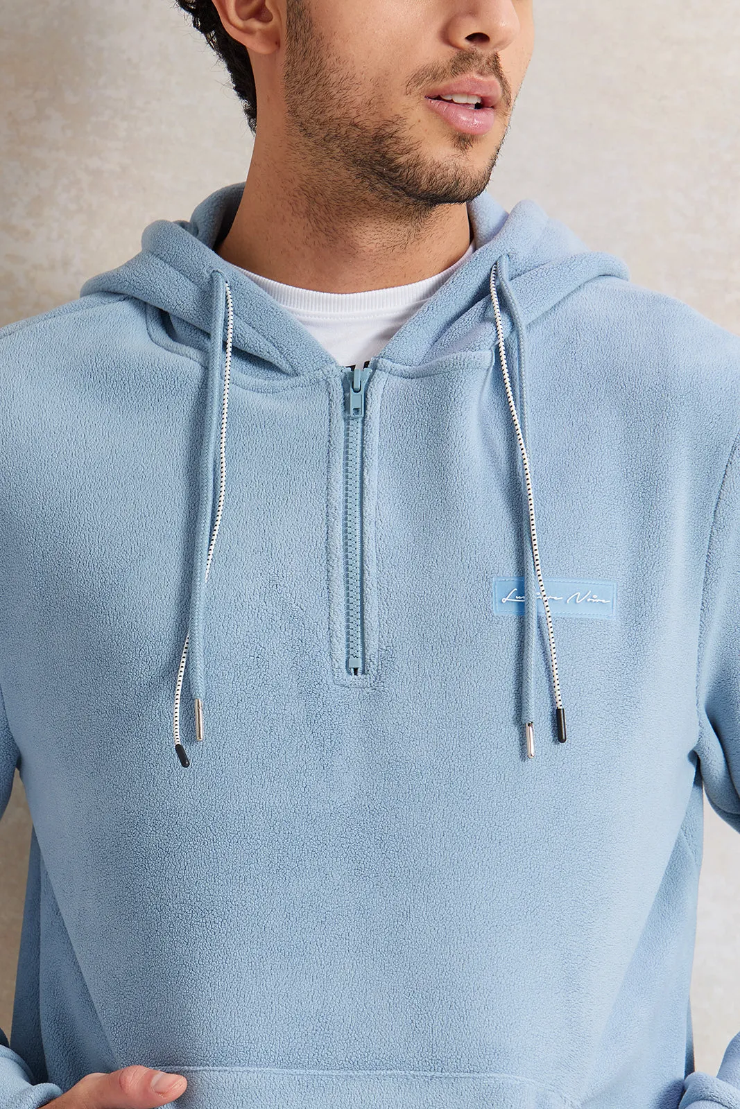 Men Blue Soft Fleece Hooded Sweatshirt