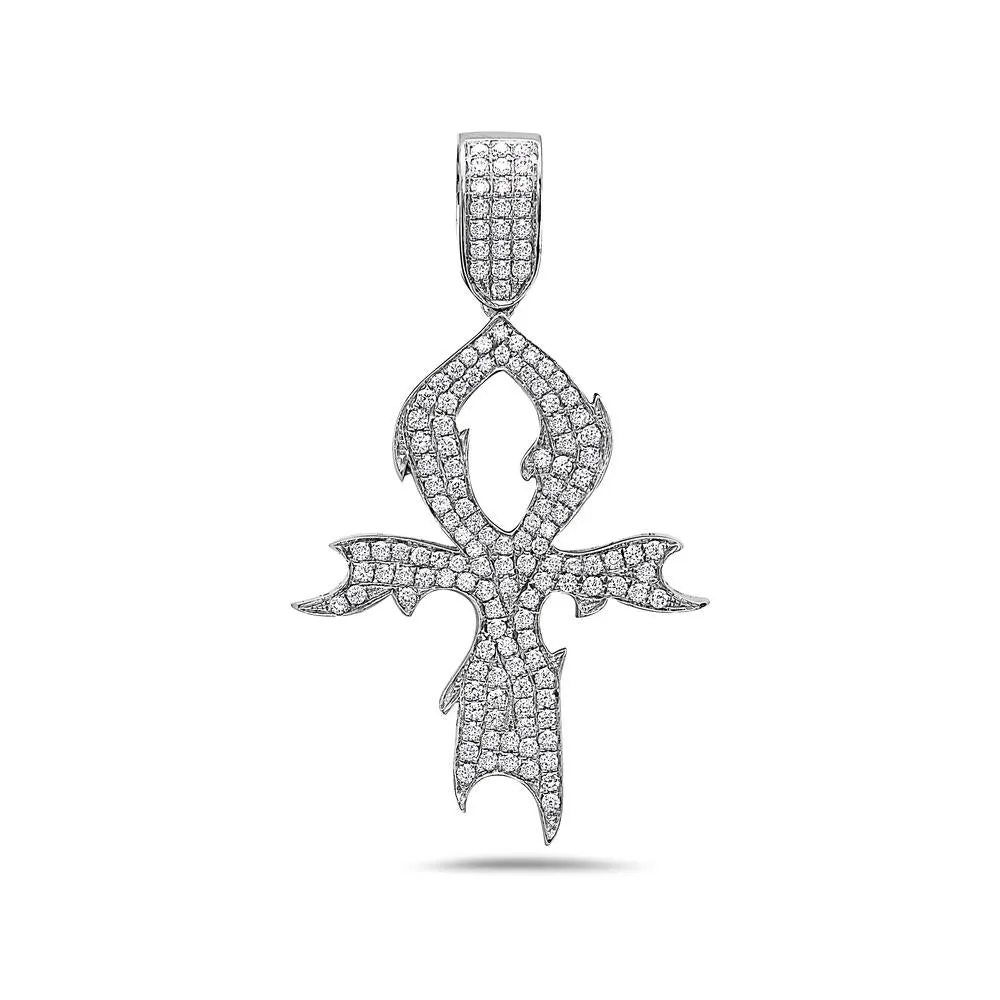 Men's 14K White Gold Tribal Pendant with 1.38 CT Diamonds