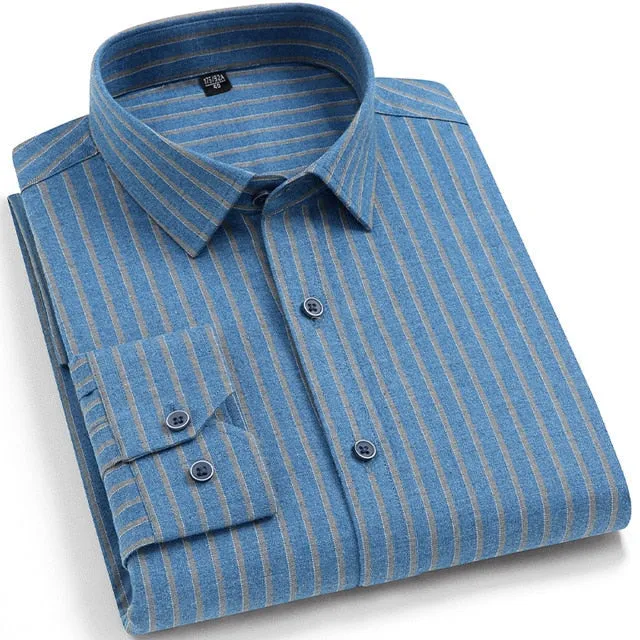 Men's Fashion Comfortable Brushed Striped Cotton Long-sleeve Shirt