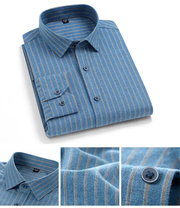 Men's Fashion Comfortable Brushed Striped Cotton Long-sleeve Shirt