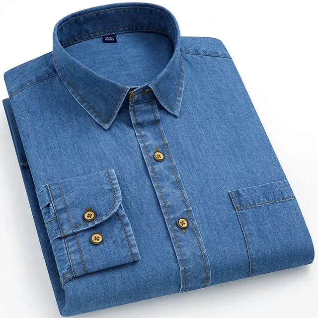 Men's Fashion Single Chest Pocket 100% Cotton Western Denim Shirt