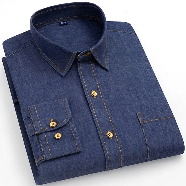 Men's Fashion Single Chest Pocket 100% Cotton Western Denim Shirt