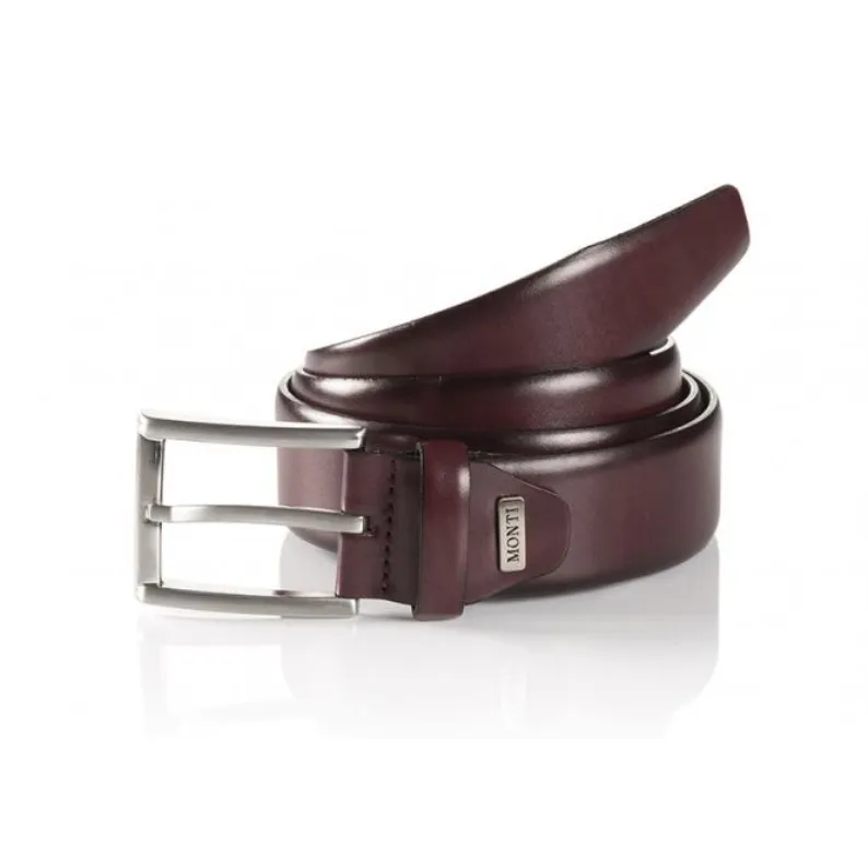 Monti Feather Edge Leather Belts London - Burgundy