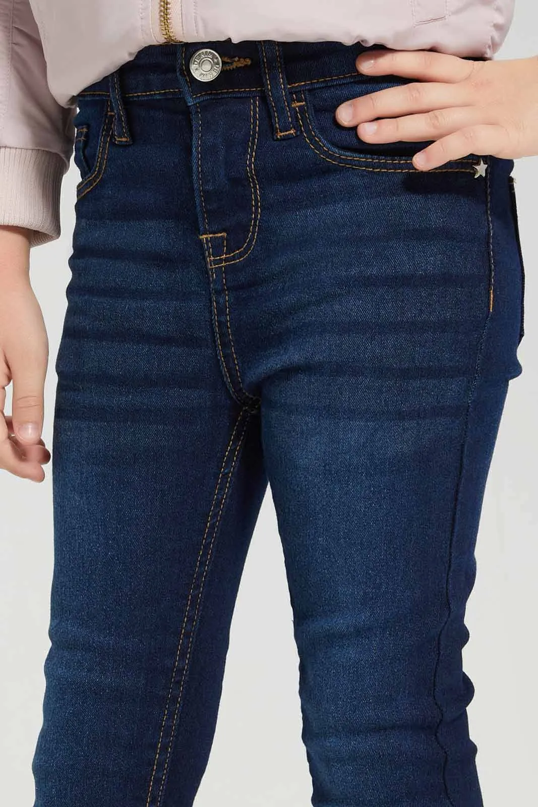 Navy Plain Skinny Jeans For Girls